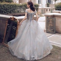 Cute tulle sequins long prom dress A line evening gown - Thumbnail 2