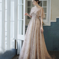 Shiny tulle sequins long prom dress A line evening gown - Thumbnail 1