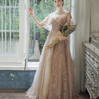 Shiny tulle sequins long prom dress A line evening gown - Thumbnail 3