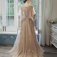 Shiny tulle sequins long prom dress A line evening gown - Thumbnail 2