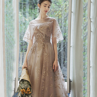 Shiny tulle sequins long prom dress A line evening gown - Thumbnail 5