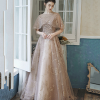 Shiny tulle sequins long prom dress A line evening gown - Thumbnail 4