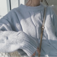 Plus Size Women Autumn Winter Sweet Knit Loose Pastel White Blue Pink Purple Sweaters - Thumbnail 1