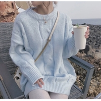 Plus Size Women Autumn Winter Sweet Knit Loose Pastel White Blue Pink Purple Sweaters - Thumbnail 2