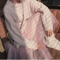 Plus Size Women Autumn Winter Sweet Knit Loose Pastel White Blue Pink Purple Sweaters - Thumbnail 4