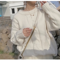 Plus Size Women Autumn Winter Sweet Knit Loose Pastel White Blue Pink Purple Sweaters - Thumbnail 5