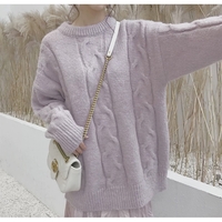 Plus Size Women Autumn Winter Sweet Knit Loose Pastel White Blue Pink Purple Sweaters - Thumbnail 7