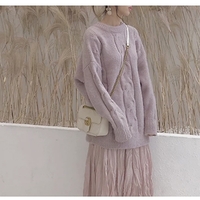 Plus Size Women Autumn Winter Sweet Knit Loose Pastel White Blue Pink Purple Sweaters - Thumbnail 8
