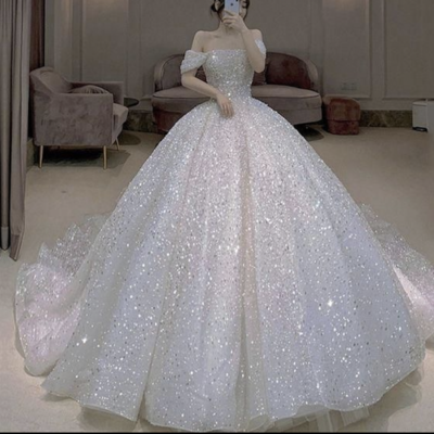 Sparkly off the shoulder wedding dresses bridal gown - Thumbnail 2