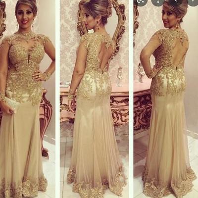 Gold open back mother of the bride dresses - Thumbnail 4