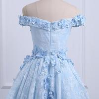 off shoulder high low lace homecoming dress, short prom dress - Thumbnail 1