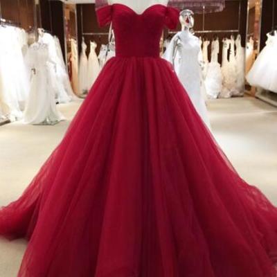 Elegent off shoulder ball gown long tulle prom dress - Thumbnail 3