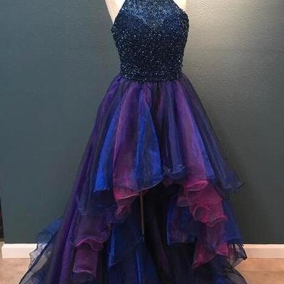Halter neck organza prom dresses,high low tulle evening dress - Thumbnail 1