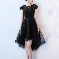 High low black lace prom dress evening dress - Thumbnail 3