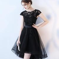 High low black lace prom dress evening dress - Thumbnail 1