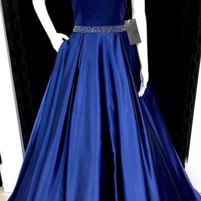 Halter navy blue prom dress formal dress - Thumbnail 4