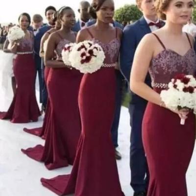 Mermaid burgundy lace top long bridesmaid dresses  - Thumbnail 1