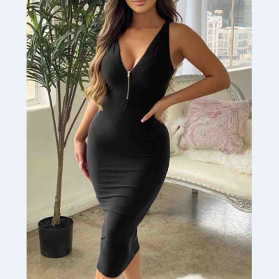 Sexy black zipper sleeveless dress - Thumbnail 2