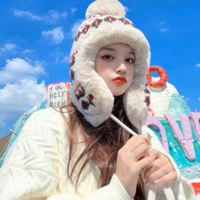 Cute Patterns Sweet Woolen Knit Plush Velvet Thick Warm Winter Earmuffs Hat - Thumbnail 7