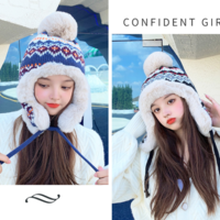 Cute Patterns Sweet Woolen Knit Plush Velvet Thick Warm Winter Earmuffs Hat - Thumbnail 6
