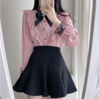  Elegant Bowknot Lace Tops Turn down Collar - Thumbnail 6