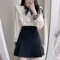  Elegant Bowknot Lace Tops Turn down Collar - Thumbnail 2
