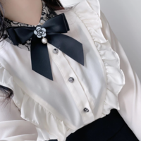  Elegant Bowknot Lace Tops Turn down Collar - Thumbnail 1