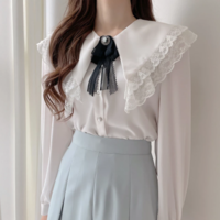 Rhinestone Bowknot Lace Tops Double Collar  - Thumbnail 1