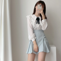 Rhinestone Bowknot Lace Tops Double Collar  - Thumbnail 2