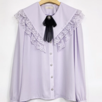 Rhinestone Bowknot Lace Tops Double Collar  - Thumbnail 6