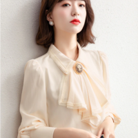 Retro Blue Chiffon Blouse Shirt Autumn Spring - Thumbnail 4