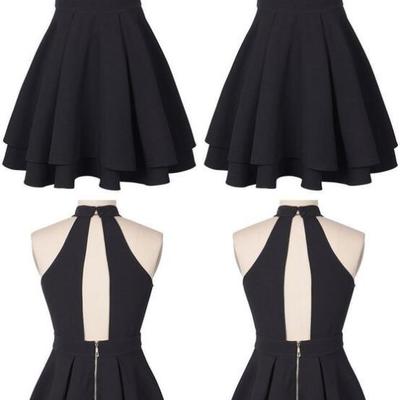 Halter mini black short homecoming dress,prom dress - Thumbnail 3