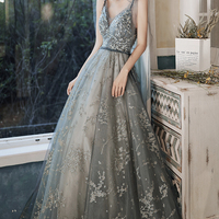 Gray Tulle Sequins Long Prom Dress Evening Gown - Thumbnail 6