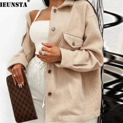 single breasted turn-down collar wool coat 