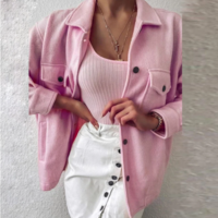  Single Breasted Turn-down Collar Wool Coat  - Thumbnail 4