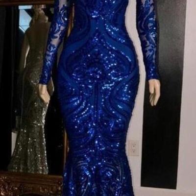 Long sleeve royal blue formal dress evening gowns - Thumbnail 3