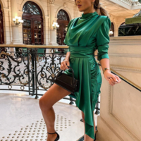 Bodycon Dress Spring Turtleneck Lace-Up  - Thumbnail 5