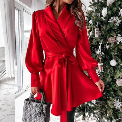 Fashion lace-up belted party dress - Thumbnail 4