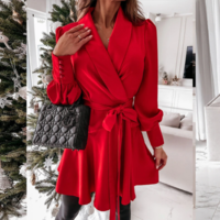 Fashion Lace-Up Belted Party Dress - Thumbnail 2