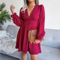 Chiffon Pleated Mid Dress Long Sleeves  - Thumbnail 2
