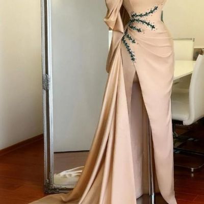 Asymmetrical high neck sexy slit prom dress,1207