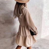 Autumn O Neck Button Draped Party Dress - Thumbnail 4