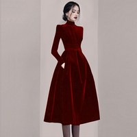 Elegant velvet short A line prom dress party dress - Thumbnail 2