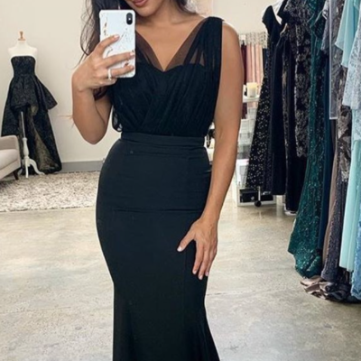 Mermaid black wedding guest dress,fitted evening dress,1211