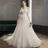 White tulle lace long prom gown A line evening gown - Thumbnail 6