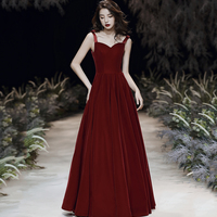 Red velvet long prom dress Simple evening gown - Thumbnail 6