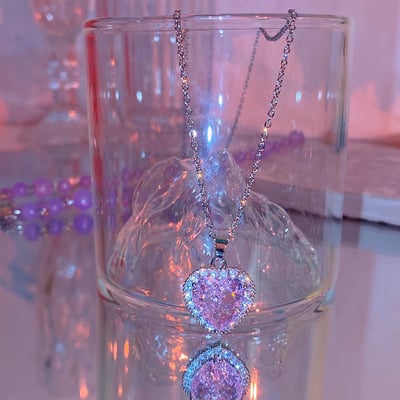 Luxury sweet icy girl pearl diamond heart pendant necklace - Thumbnail 2