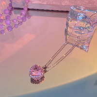 Luxury Sweet Icy Girl Pearl Diamond Heart Pendant Necklace - Thumbnail 3