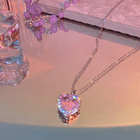 Luxury Sweet Icy Girl Pearl Diamond Heart Pendant Necklace - Thumbnail 6