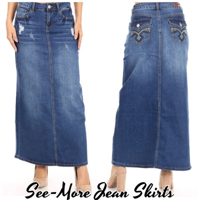 ASHLEY LONG DISTRESSED INDIGO DENIM SKIRT